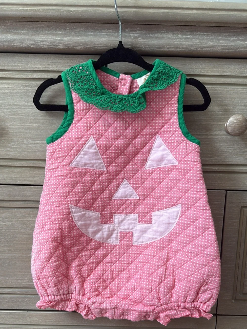 The Beaufort Bonnet Company Pink & Green Quilted Pumpkin Romper